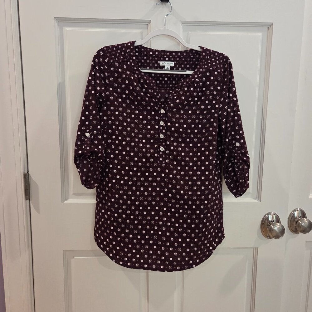 Burgundy Tab Sleeve Blouse